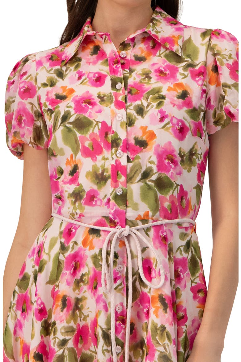 Short Floral Shirt Dress with Waist Tie, Alternate, color, Multicolor-Pink