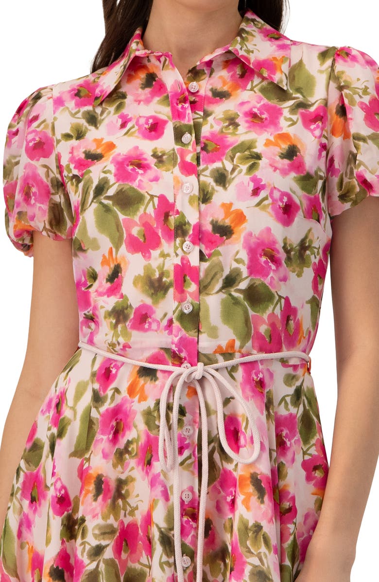 IVONNE Short Floral Shirt Dress with Waist Tie, Alternate, color, Multicolor-Pink