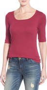 Caslon® Ballet Neck Cotton & Modal Knit Elbow Sleeve Tee