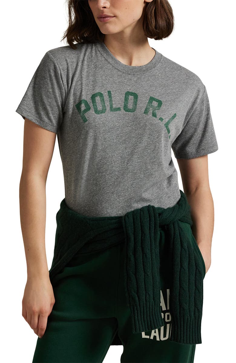 Polo Ralph Lauren Logo Graphic T-Shirt, Main, color, Heather Grey/ Green
