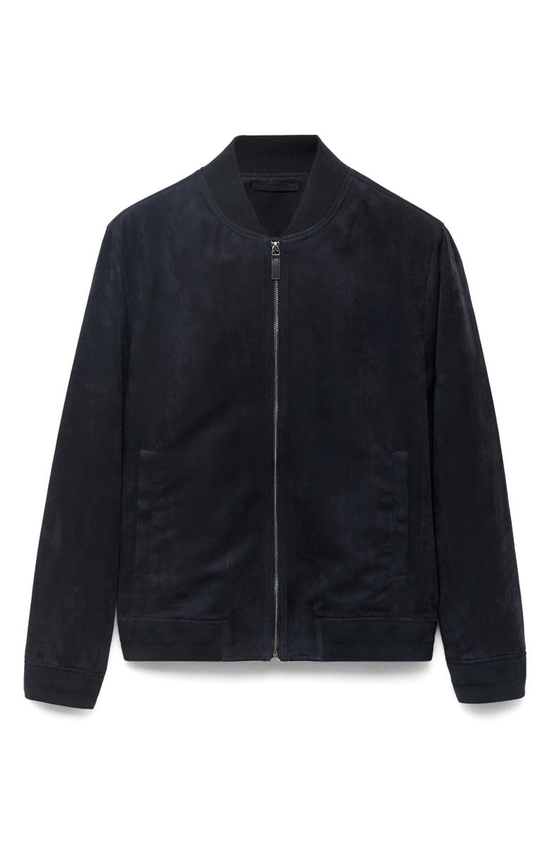 MANGO Faux Suede Bomber Jacket, Alternate, color, Night Blue