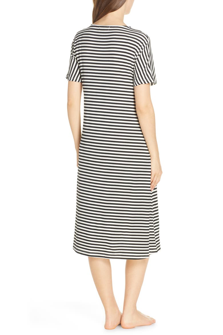 Maternity/Nursing Ribbed Nightshirt, Alternate, color, STRIPE- CREAM AND TAN