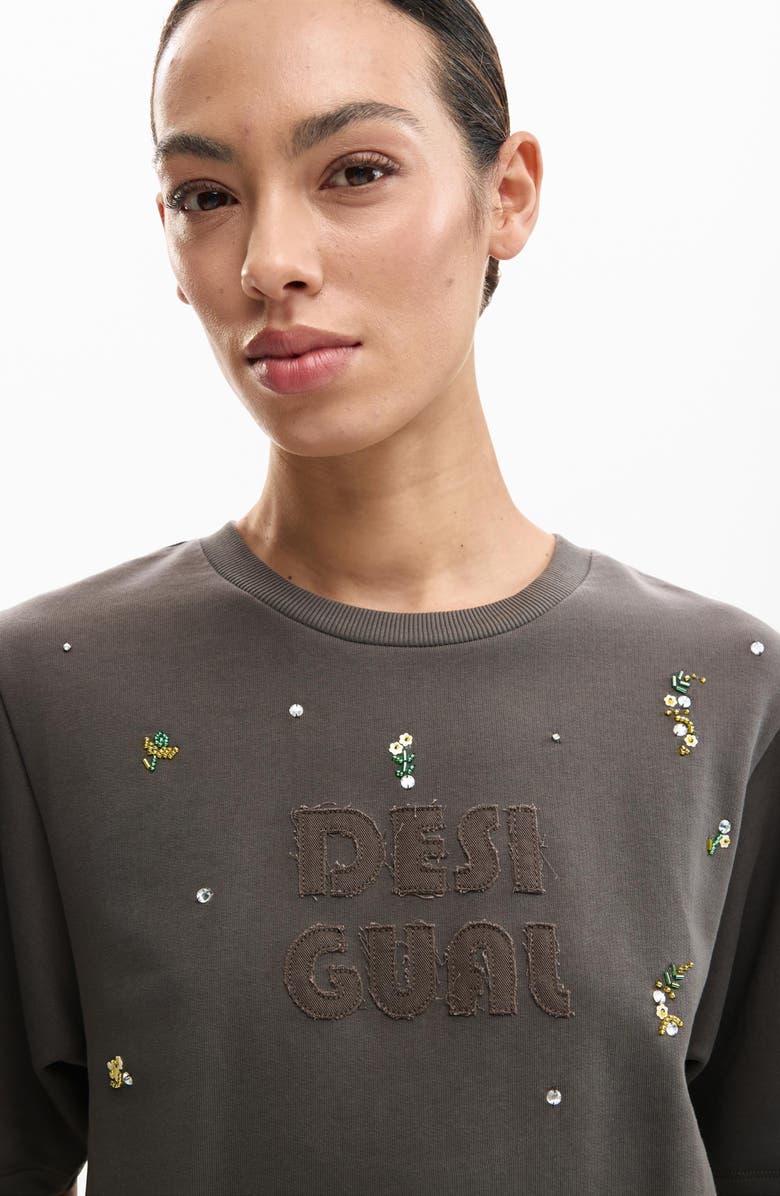 Desigual Logo Appliqué T-Shirt, Alternate, color, Gray
