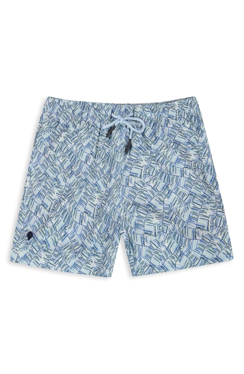 Sunset x Vine Abstract Print Swim Trunks, Alternate, color, Light Blue