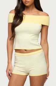 EDIKTED Camil Off the Shoulder Stripe Knit Top