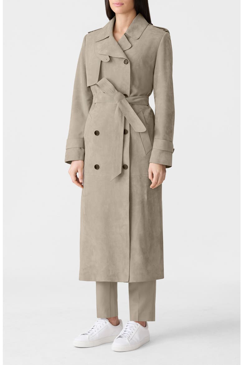 Gael Doubled Breasted Suede Trench Coat, Main, color, TAUPE