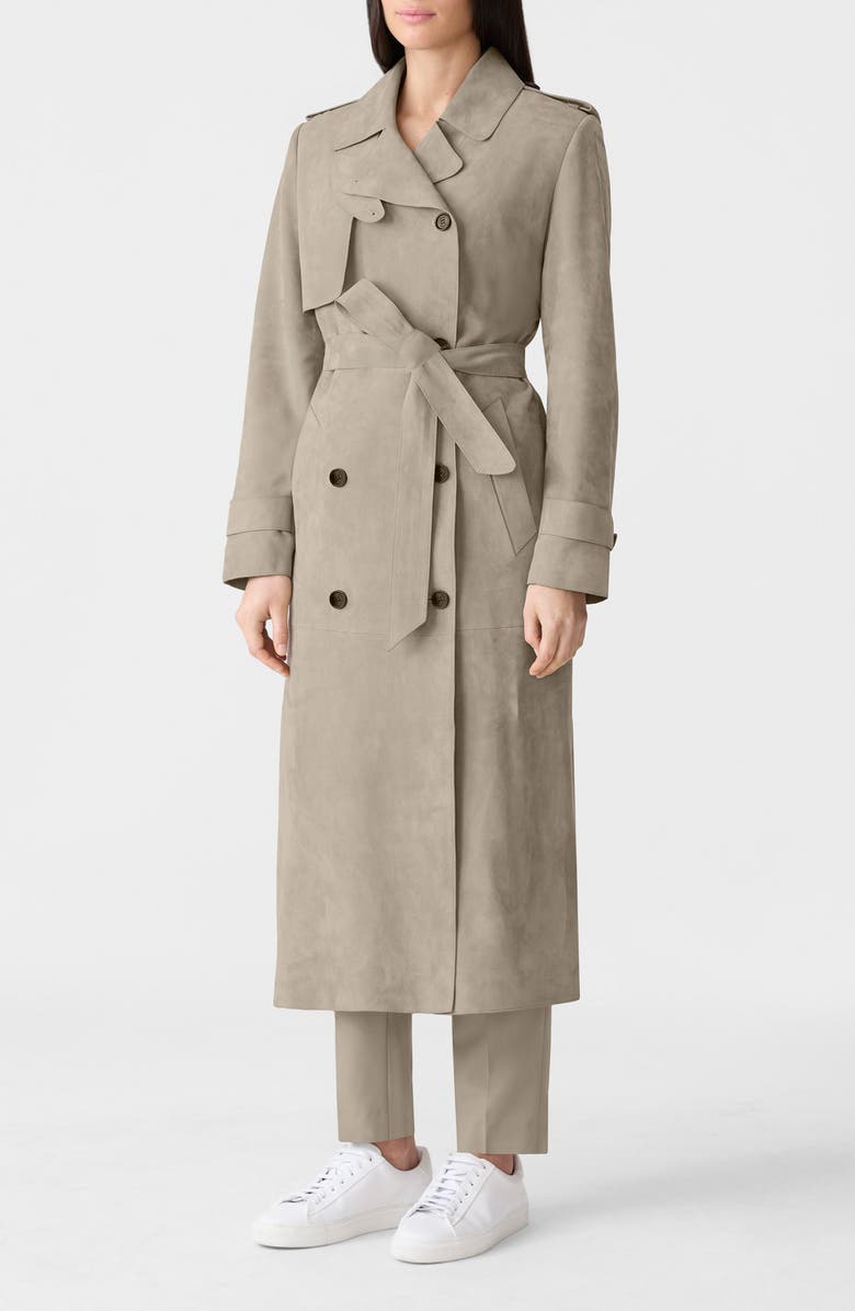Mackage Gael Doubled Breasted Suede Trench Coat, Main, color, Taupe