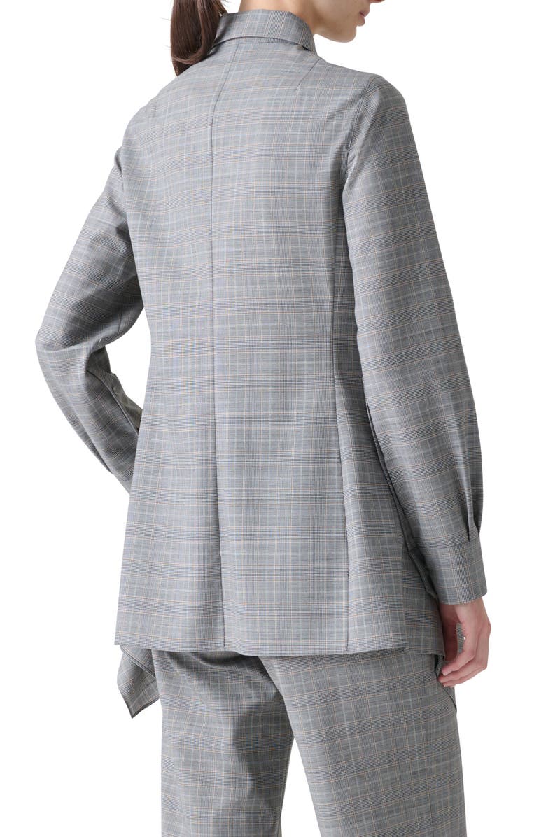 Akris Prince of Wales Plaid Cool Wool Peplum Button-Up Shirt, Alternate, color, Black-Terra