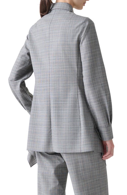 Akris Prince Of Wales Plaid Cool Wool Peplum Button-up Shirt In Gray