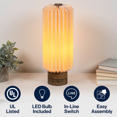 Jonathan Y Banks Modern Minimalist Paper Pleated Column Accent Led Table Lamp In Brown