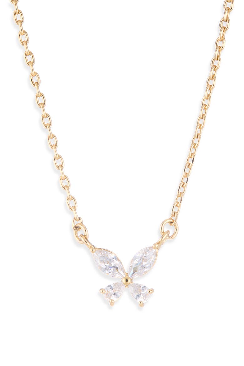 cubic zirconia mini butterfly pendant necklace, Alternate, color, CLEAR/ GOLD