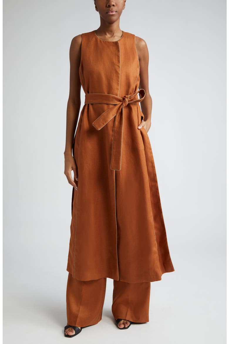 Hangar Linen Twill Wide Leg Pants, Alternate, color, TOBACCO