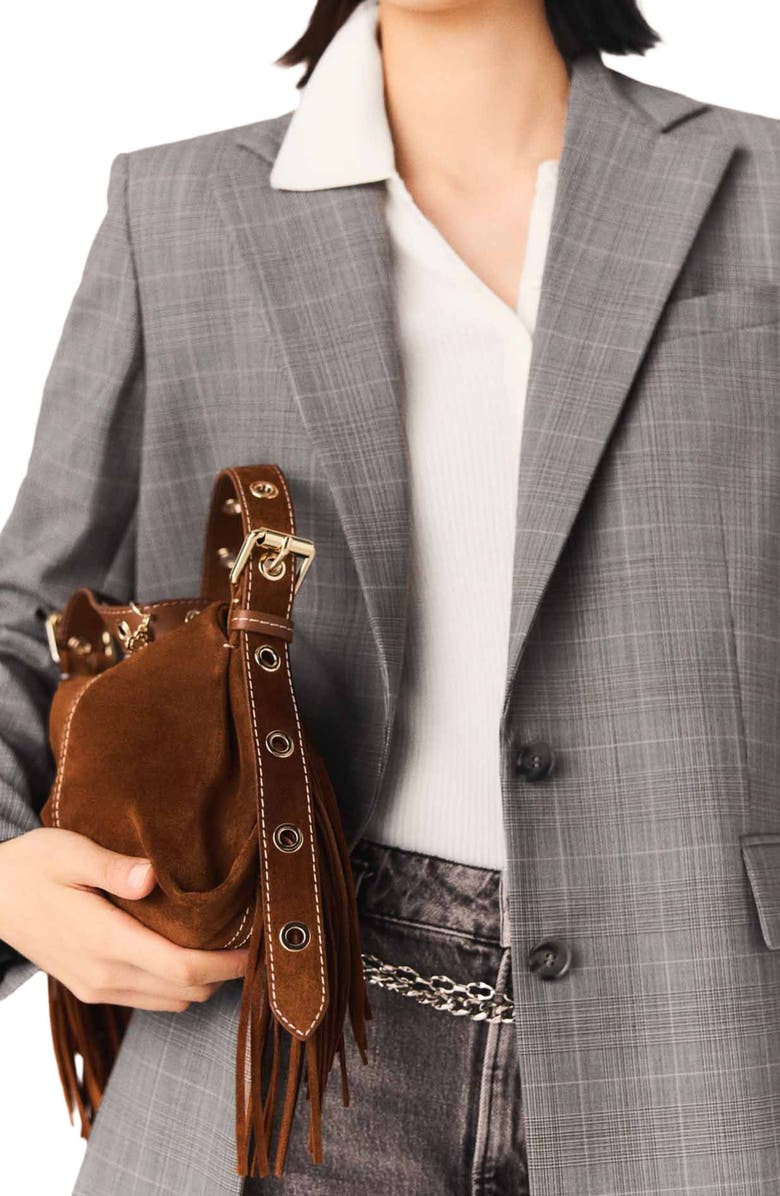 maje Topstitched suede Miss M Mini bag, Alternate, color, Brown