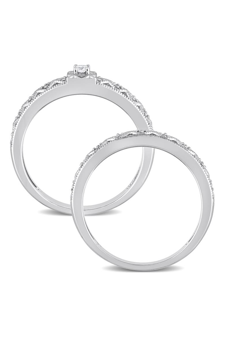 Diamond Filigree Bridal Ring Set, Alternate, color, Sterling Silver
