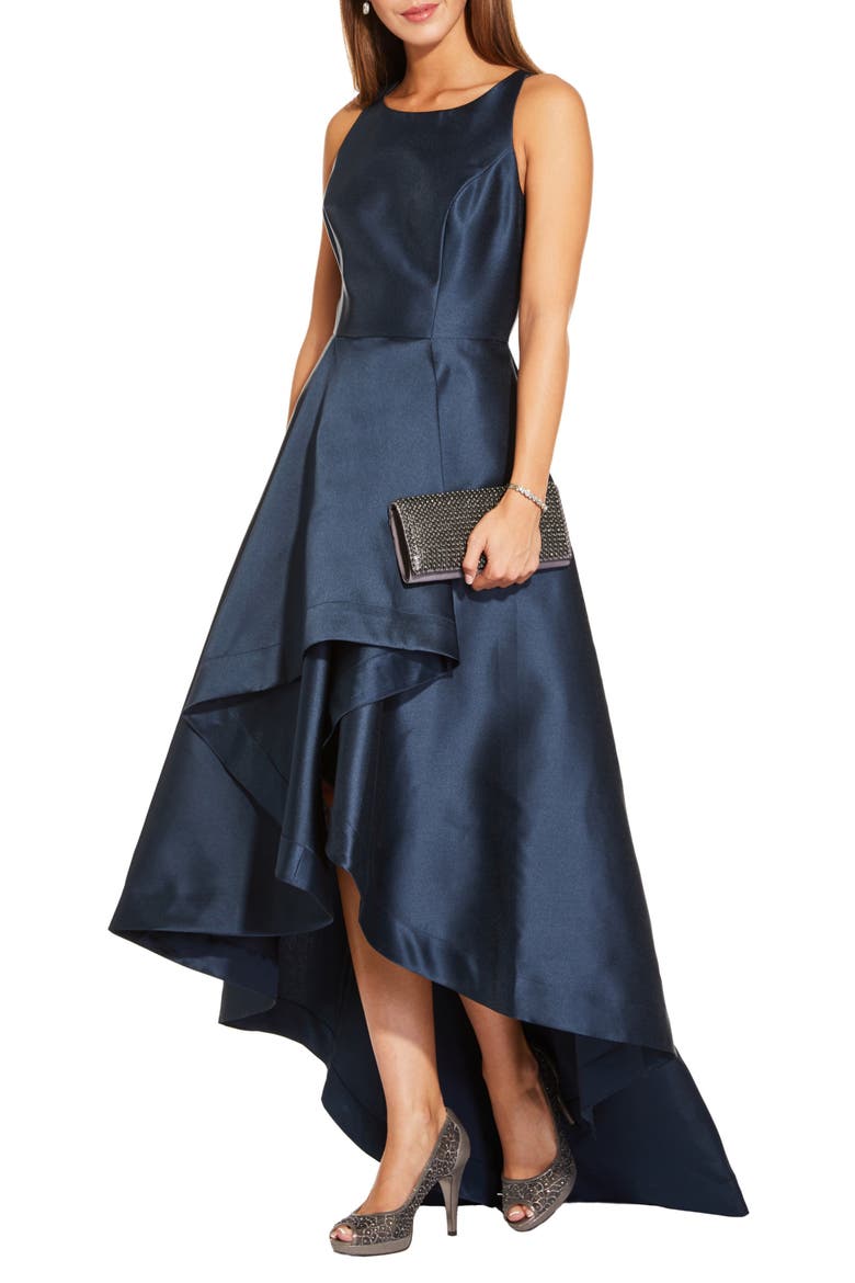 Mikado High/Low Sleeveless Gown, Main, color, MIDNIGHT