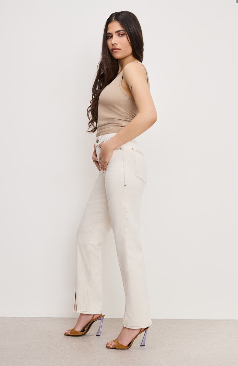 Good American Good Boy Split Hem Petite Straight Leg Jeans, Alternate, color, Pearl001