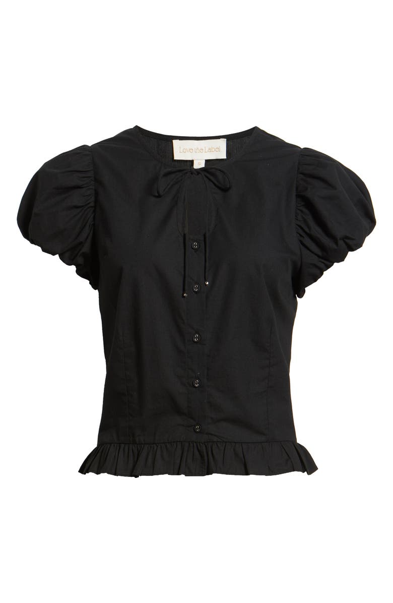 LOVE THE LABEL Iridessa Keyhole Puff Sleeve Cotton Button-Up Top, Alternate, color, Black