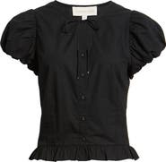 LOVE THE LABEL Iridessa Keyhole Puff Sleeve Cotton Button-Up Top