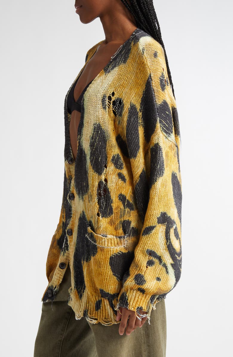 R13 Distressed Oversize Leopard Print Cardigan, Alternate, color, Leopard