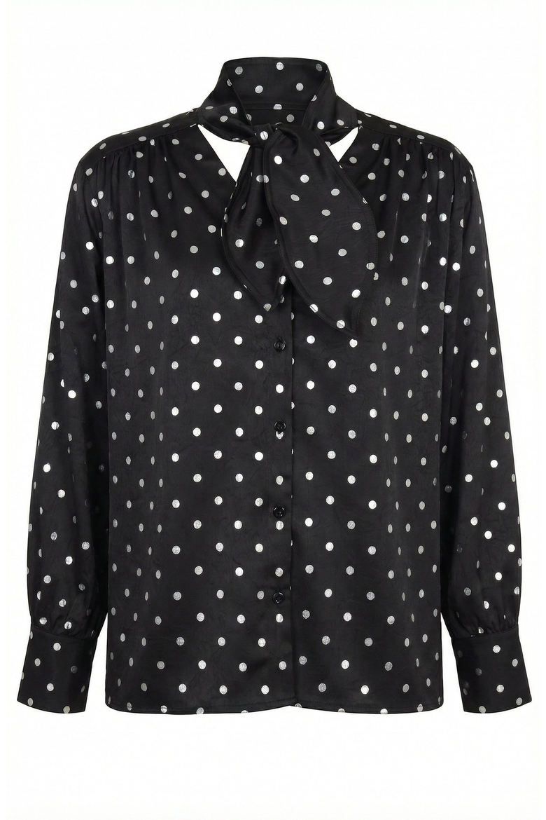 Polka Dot Tie Neck Blouse, Alternate, color, Black