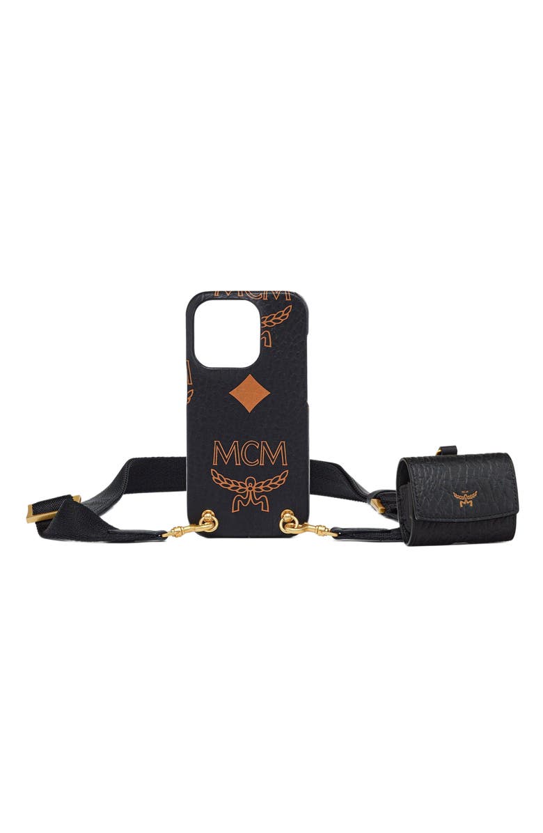 MCM iPhone 15 Pro Case w/ AirPods Pro Charm in Maxi Visetos, Alternate, color, 