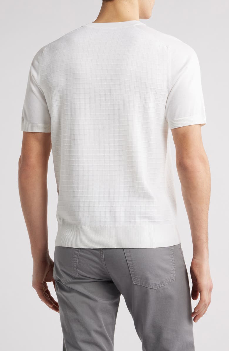 Canali Short Sleeve Check Jacquard Silk & Cotton Crewneck Sweater, Alternate, color, White