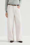 Brunello Cucinelli Dyed denim relaxed trousers with monili