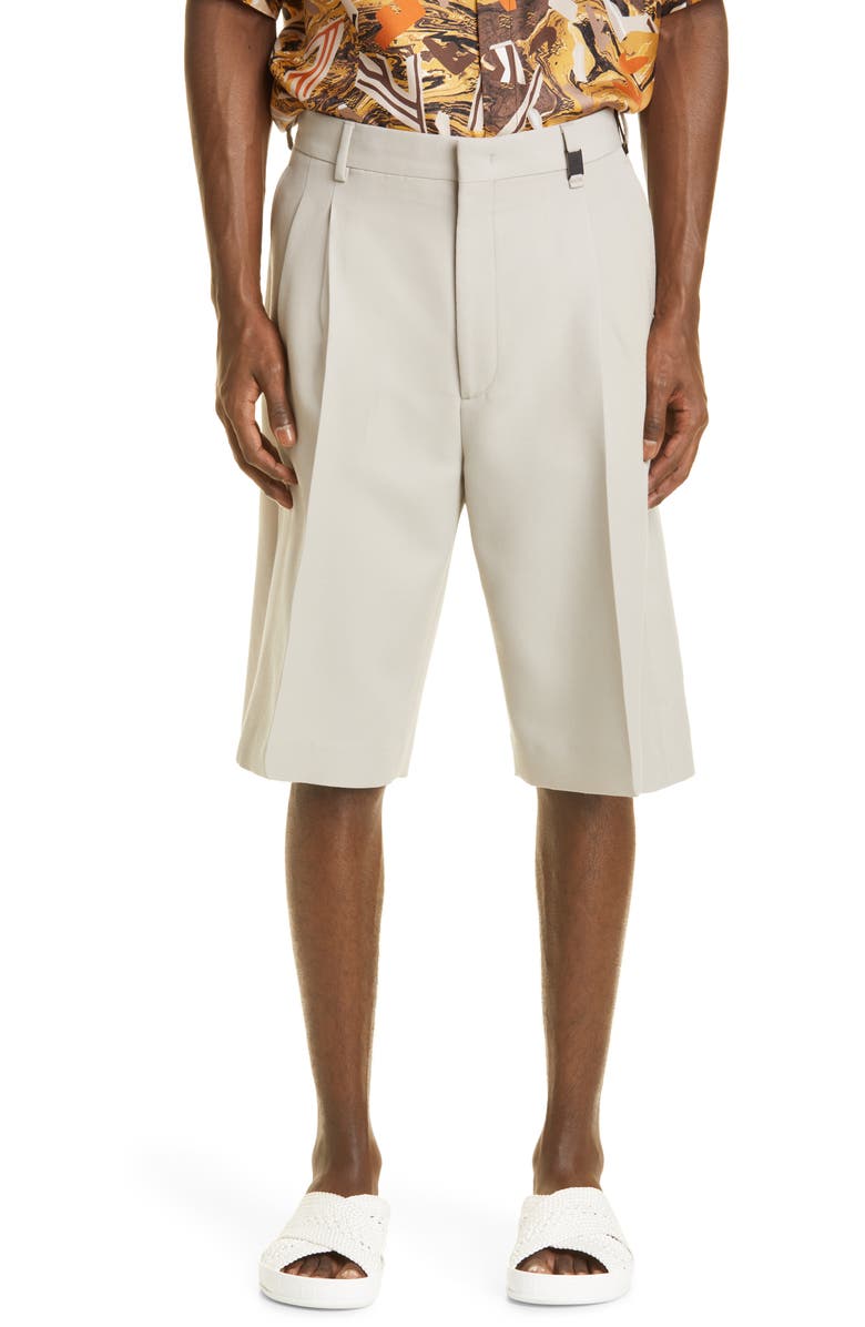 Fendi Pleated Wool Bermuda Shorts, Main, color,