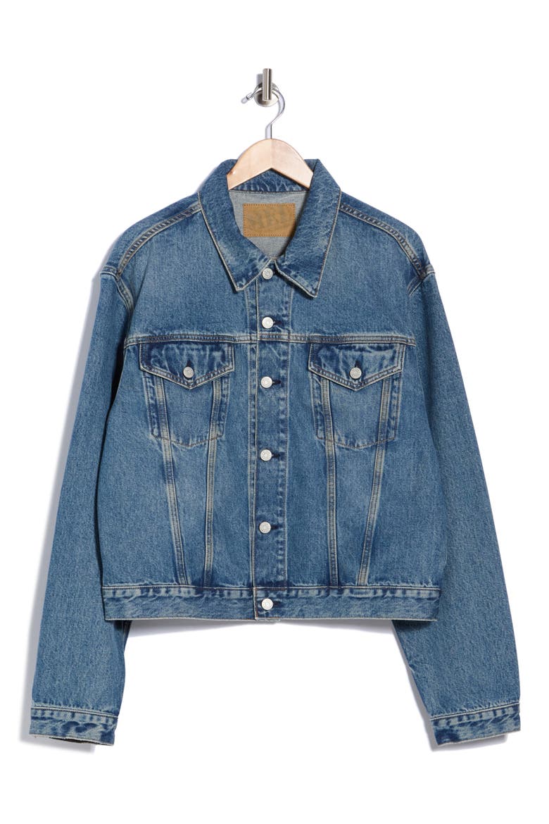 The Mel Trucker Denim Jacket, Main, color, AGEDSTONEBLU