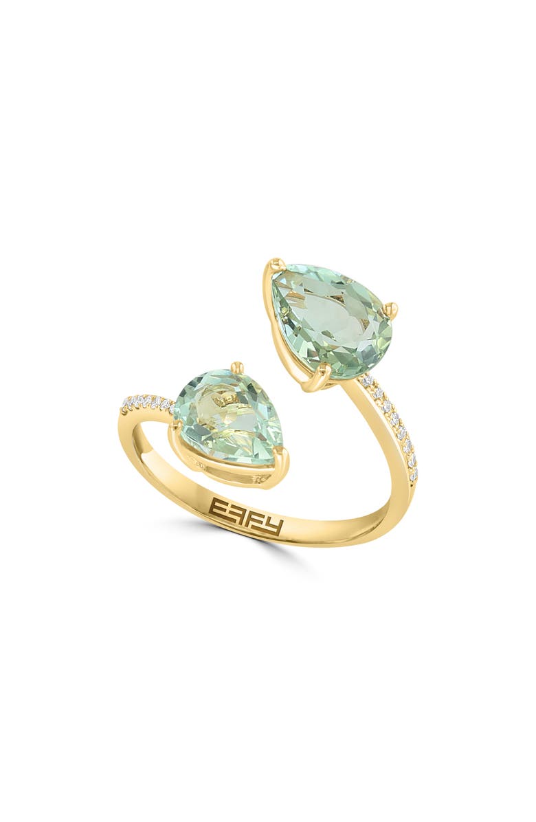 EFFY 14K Yellow Gold Green Quartz & Diamond Bypass Ring - 0.06ct. - Size 7, Main, color, Yellow Gold/ Green