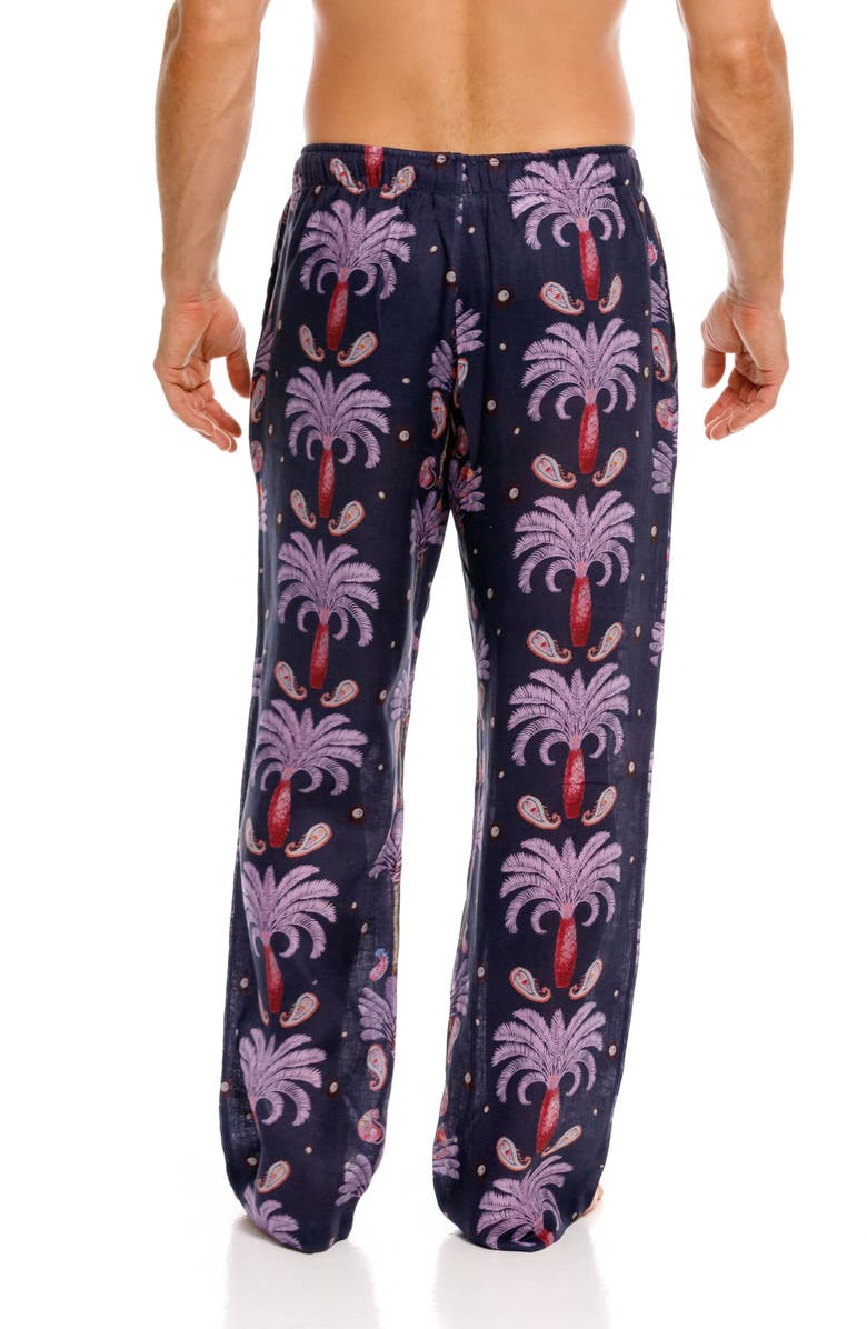 The Lazy Poet Drew Riviera Palms Print Linen Pajama Pants, Alternate, color, Blue