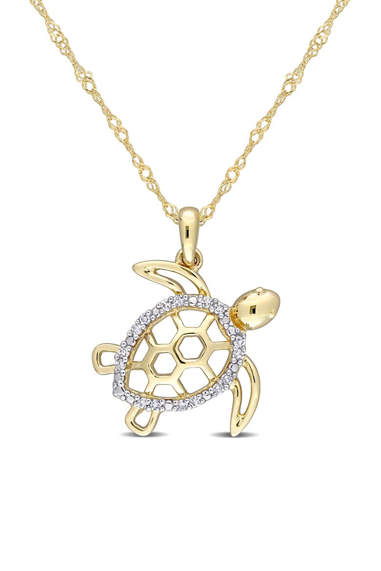 Diamond Sea Turtle Pendant Necklace - 0.05ct., Main, color, WHITE