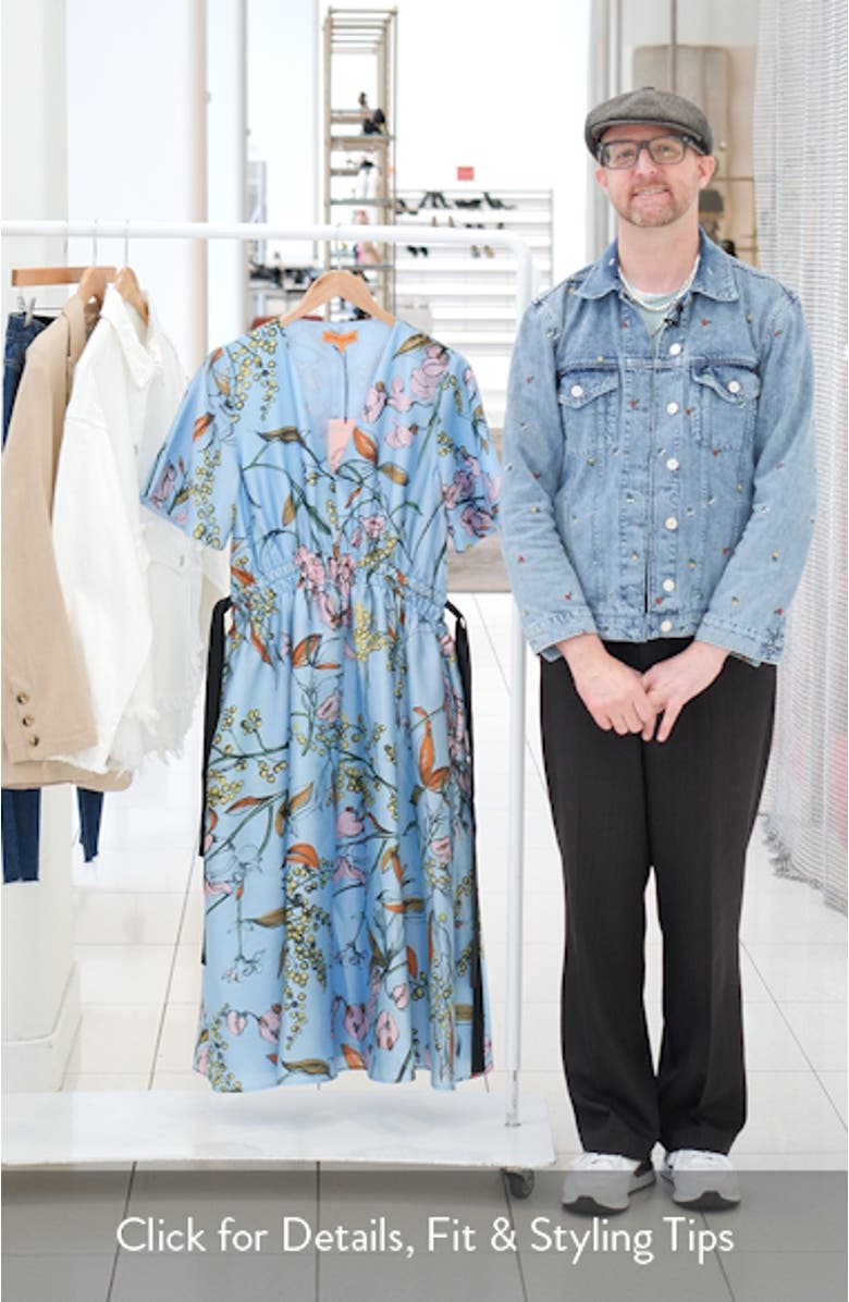 Floral Print Side Tie Satin Midi Dress, sales video thumbnail