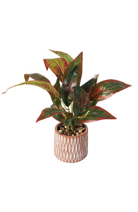 Green Faux Foliage Artificial Potted Plant