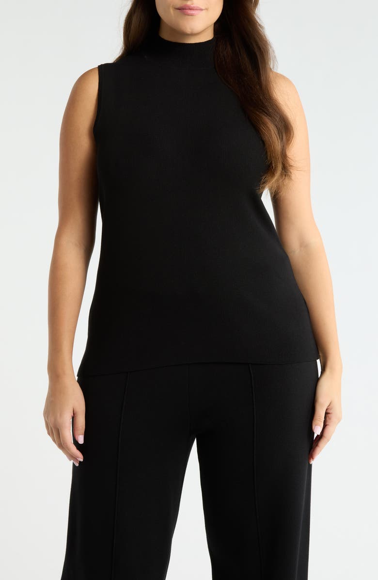 Tahari ASL Sleeveless Mock Neck Sweater, Main, color, Black