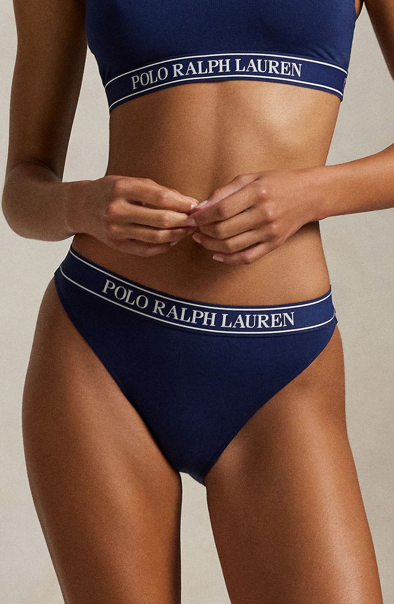 Polo Ralph Lauren Logo Band Assorted 3-Pack High Waist Bikinis, Main, color, White Cloud/ Onyx/ Navy