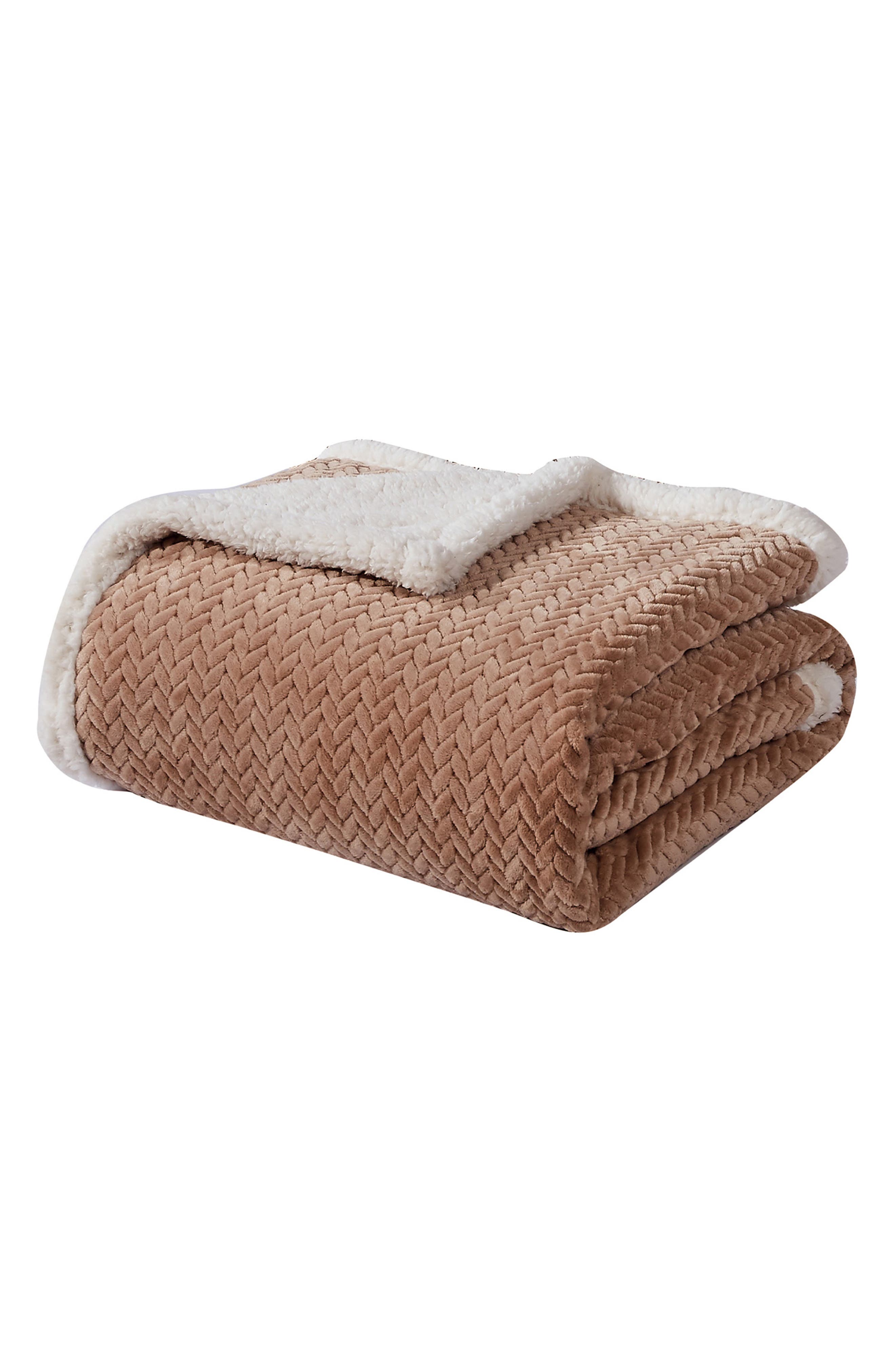 Luxury Home Faux Shearling Braided Reversible Throw Blanket In Brown