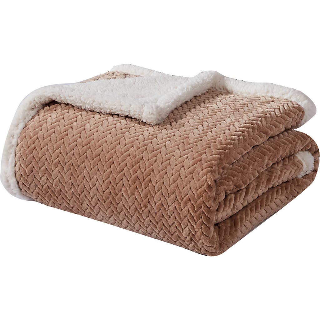 Luxury Home Faux Shearling Braided Reversible Throw Blanket In Brown