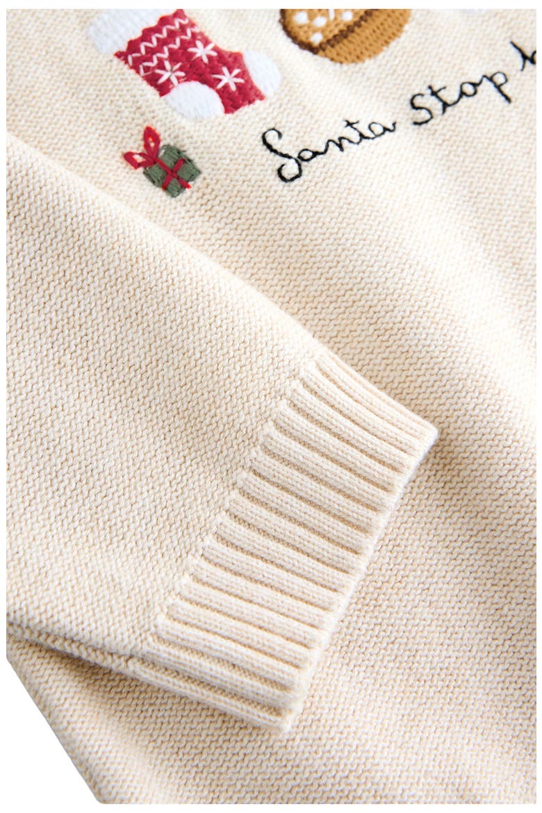 Kids' Santa Stop Here Embroidered Cotton Sweater, Alternate, color, CREAM