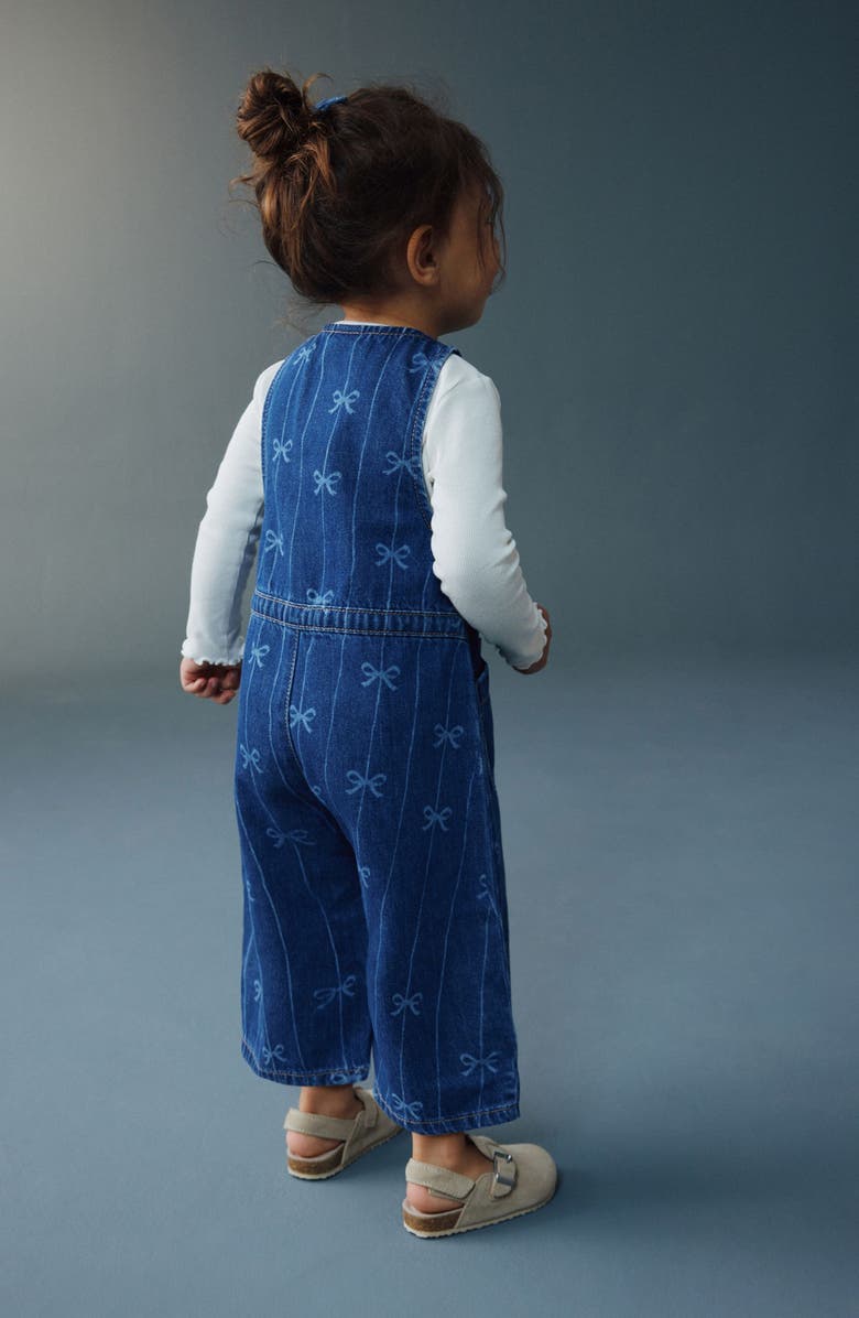 NEXT Kids' Bow Pattern Denim Overalls, Alternate, color, Blue