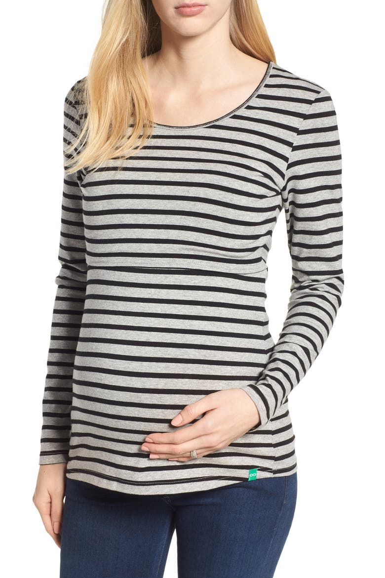 Maternity/Nursing Tee, Main, color, GREY/ BLACK