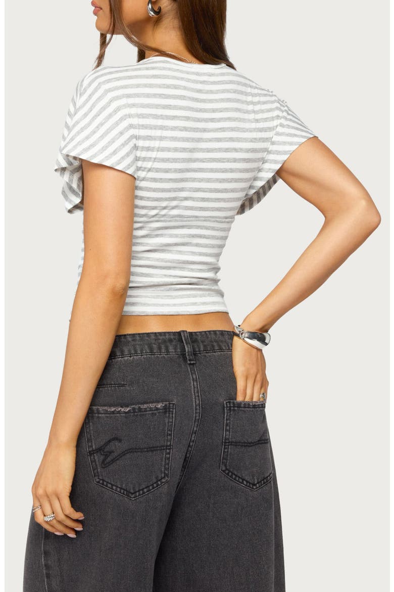 Chassidy Striped Flutter Top, Alternate, color, WHITE-AND-GRAY