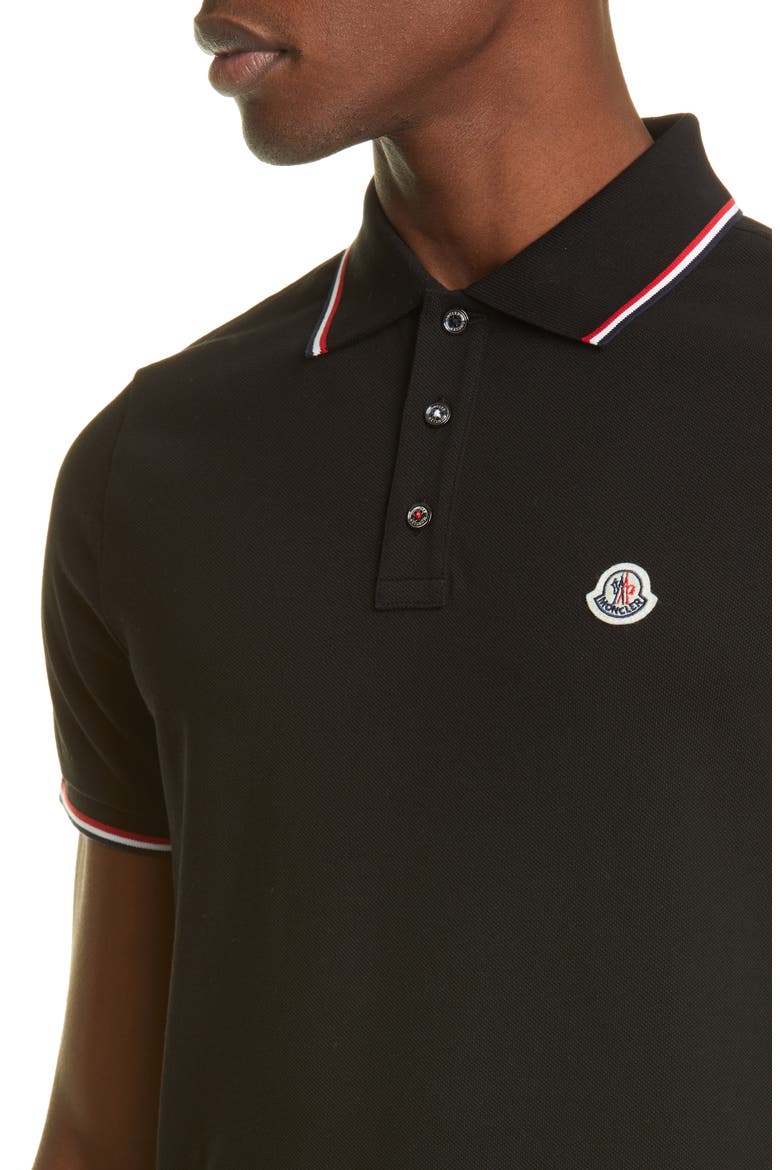 Tipped Solid Short Sleeve Piqué Polo, Alternate, color, BLACK