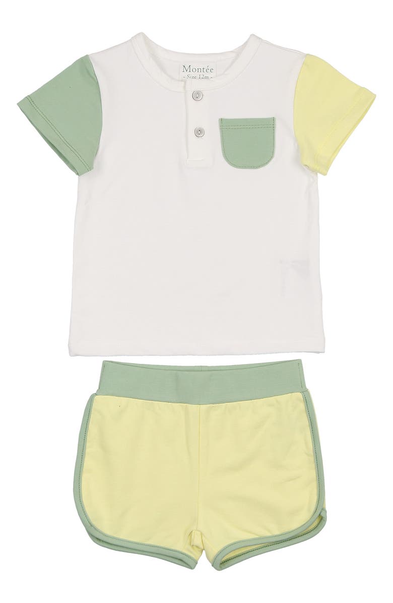 Manière Sunshine Colorblock Henley & Shorts Set, Main, color, Sage