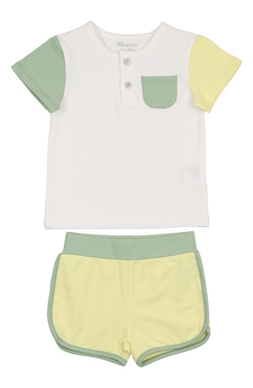 Maniere Manière Sunshine Colorblock Henley & Shorts Set In Green