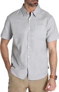 JACHS Solid Short Sleeve Cotton & Linen Button-Up Shirt