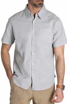 JACHS Solid Short Sleeve Cotton & Linen Button-Up Shirt