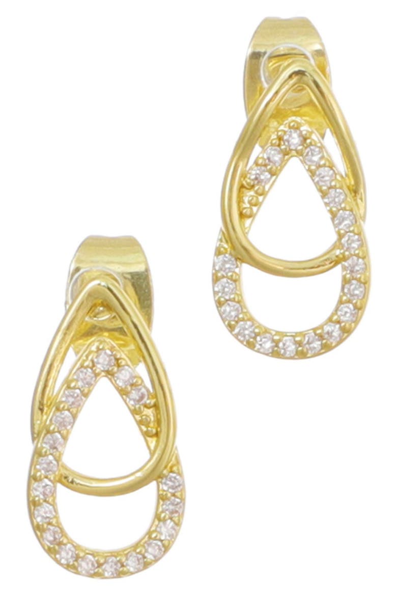 14K Gold Plated Cubic Zirconia Interlocking Teardrop Stud Earrings, Alternate, color, GOLD