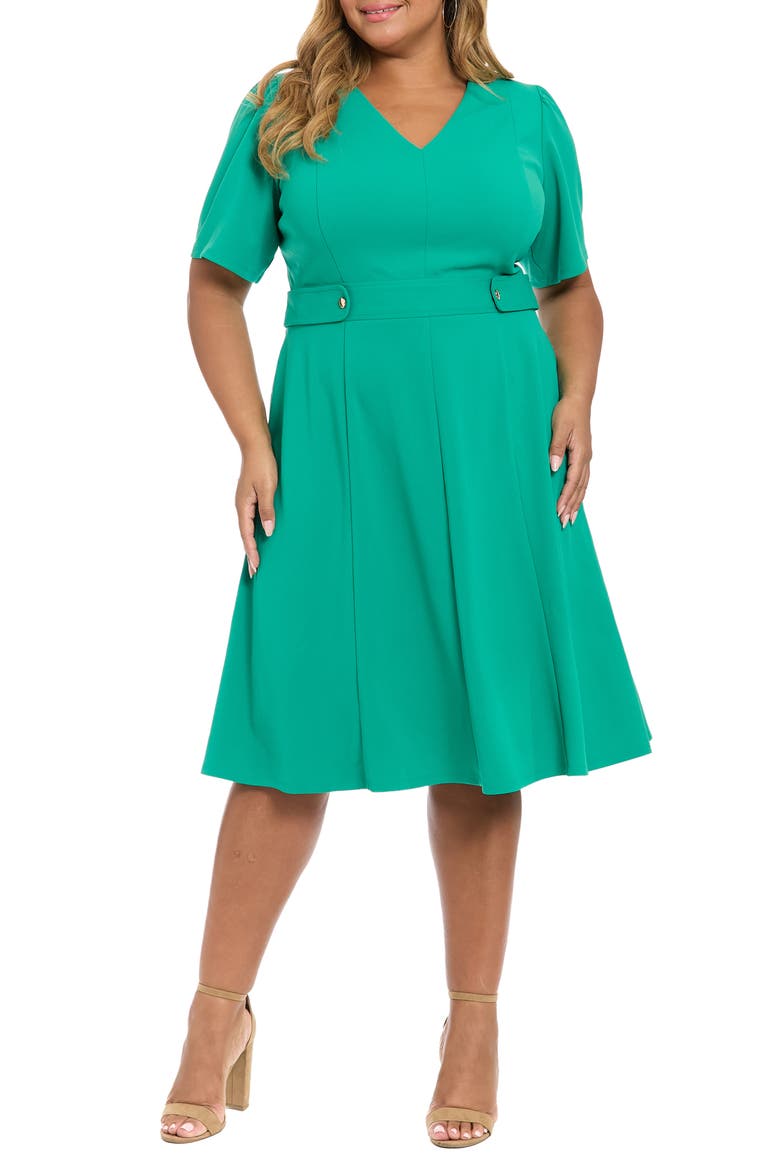 Tab Waist Midi Dress, Main, color, GREEN LAKE
