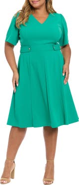 London Times Tab Waist Midi Dress